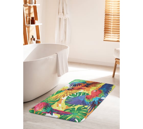 Изображение товара Коврик для ванной комнаты и туалета противоскользящий JOYARTY "Тропический попугай Ара" 60х100 см bath_369579_60x100