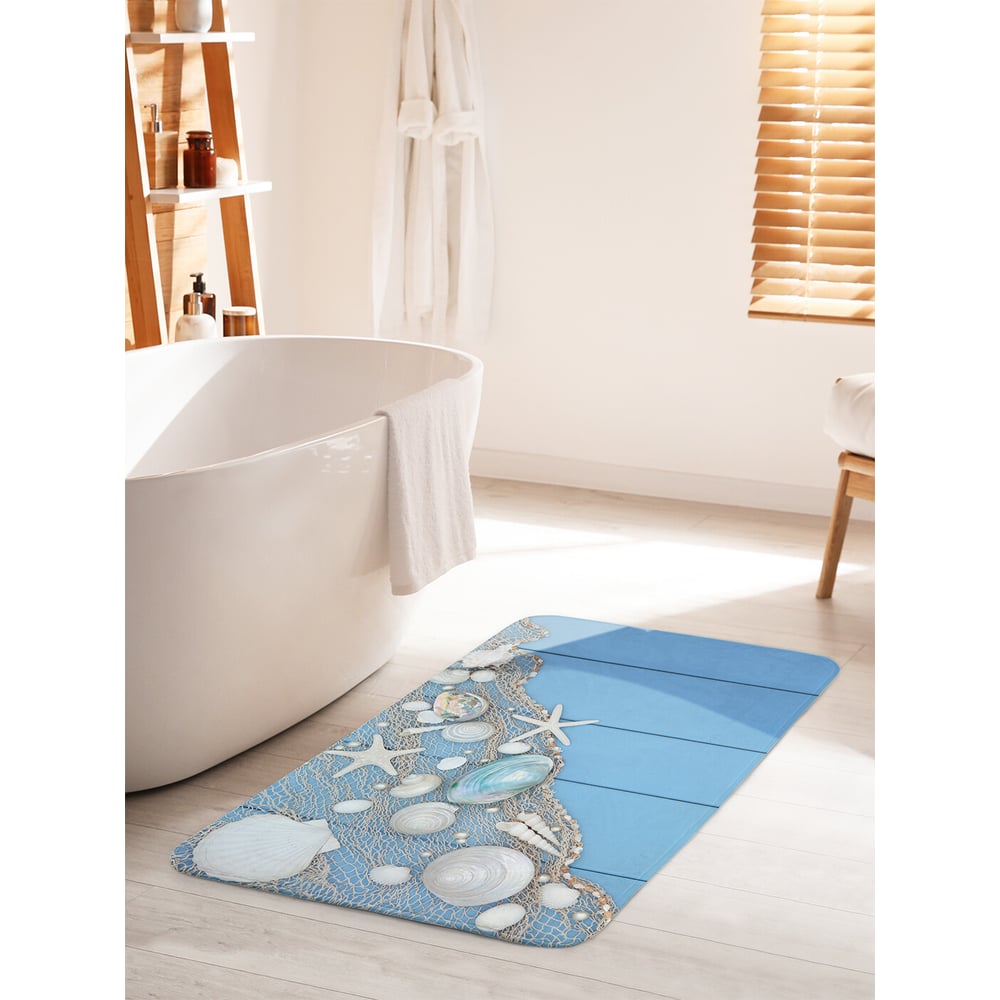 Изображение товара Коврик для ванной комнаты и туалета противоскользящий JOYARTY "Ракушки в сетях" 60х100 см bath_32015_60x100