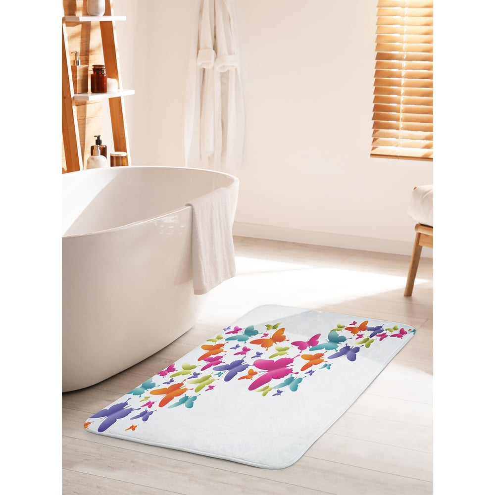 Изображение товара Коврик для ванной комнаты и туалета противоскользящий JOYARTY 60х100 см разноцветные бабочки