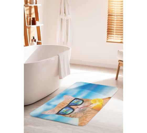 Изображение товара Коврик для ванной комнаты и туалета противоскользящий JOYARTY "Кот на пляже" 60х100 см bath_38577_60x100