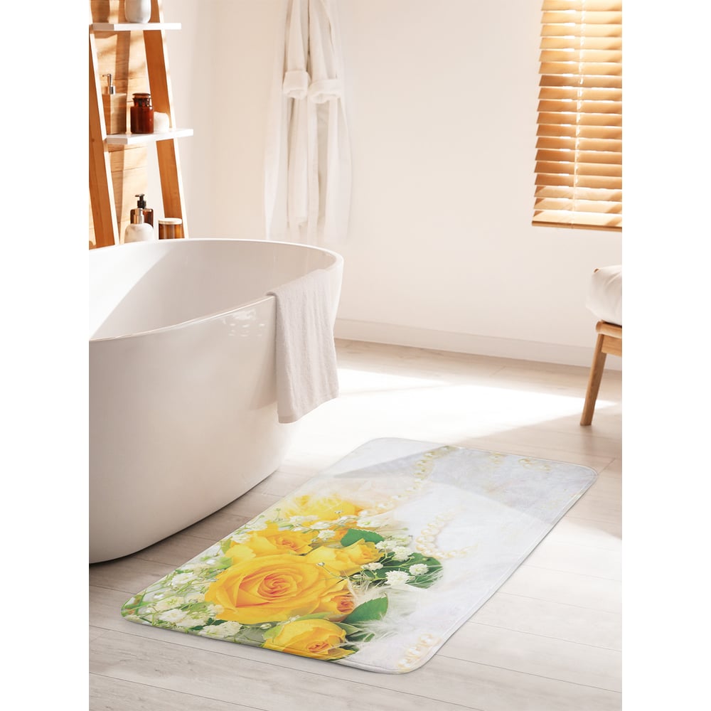 Изображение товара Коврик для ванной комнаты и туалета противоскользящий JOYARTY "Желтые розы и жемчуг" 60х100 см bath_55147_60x100