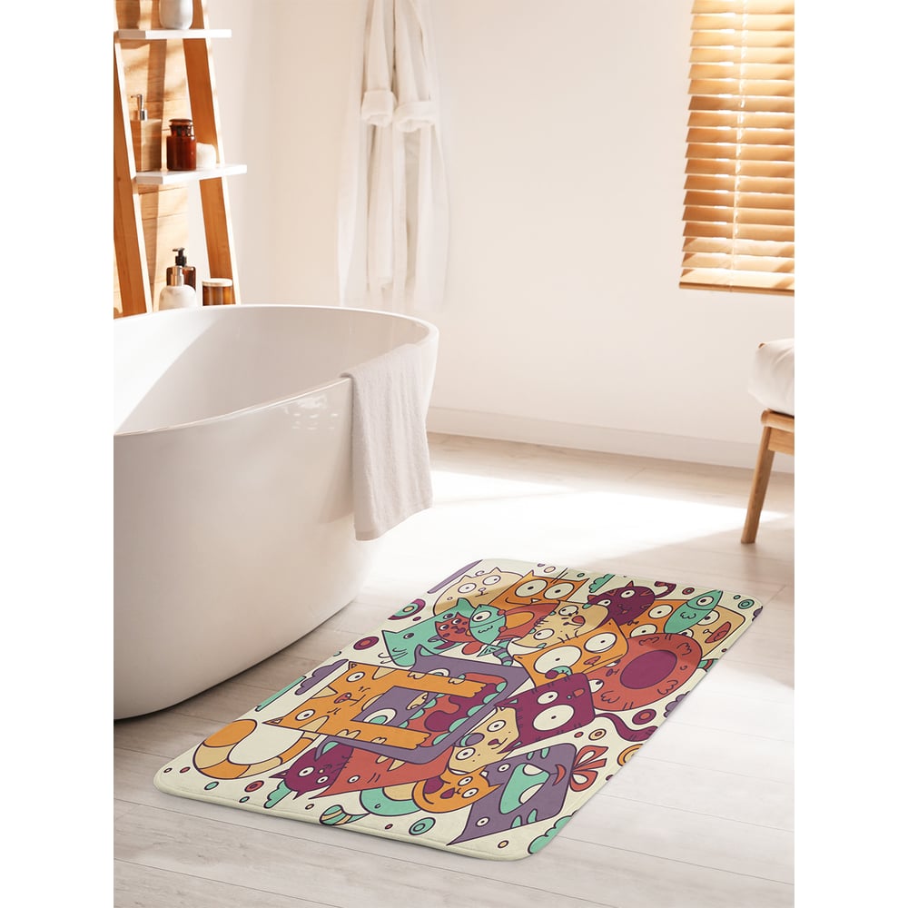 Изображение товара Коврик для ванной комнаты JOYARTY "Квадратный кот" 60х100 см противоскользящий