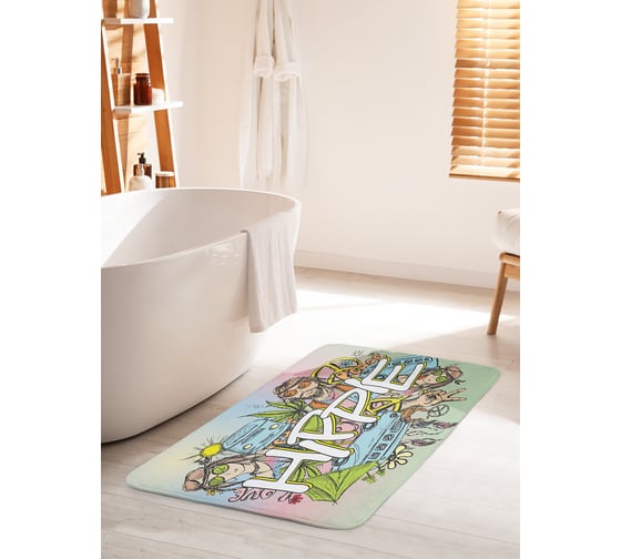 Изображение товара Коврик для ванной комнаты и туалета противоскользящий JOYARTY "Надпись хиппи" 60х100 см bath_32957_60x100