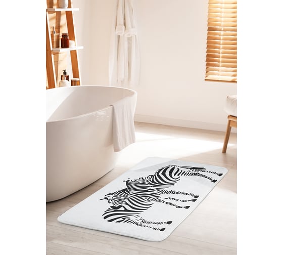 Изображение товара Коврик для ванной комнаты и туалета противоскользящий JOYARTY "Зебры в обнимку" 60х100 см bath_65158_60x100