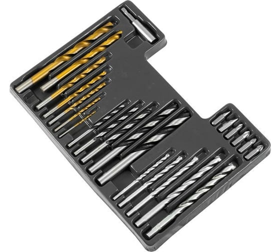 Изображение товара Набор сверл по бетону 4-10 мм,2-10 мм, дереву 4-10 мм, 6 бит, дюбели 5-10 мм, кейс РемоКолор 36-8-401