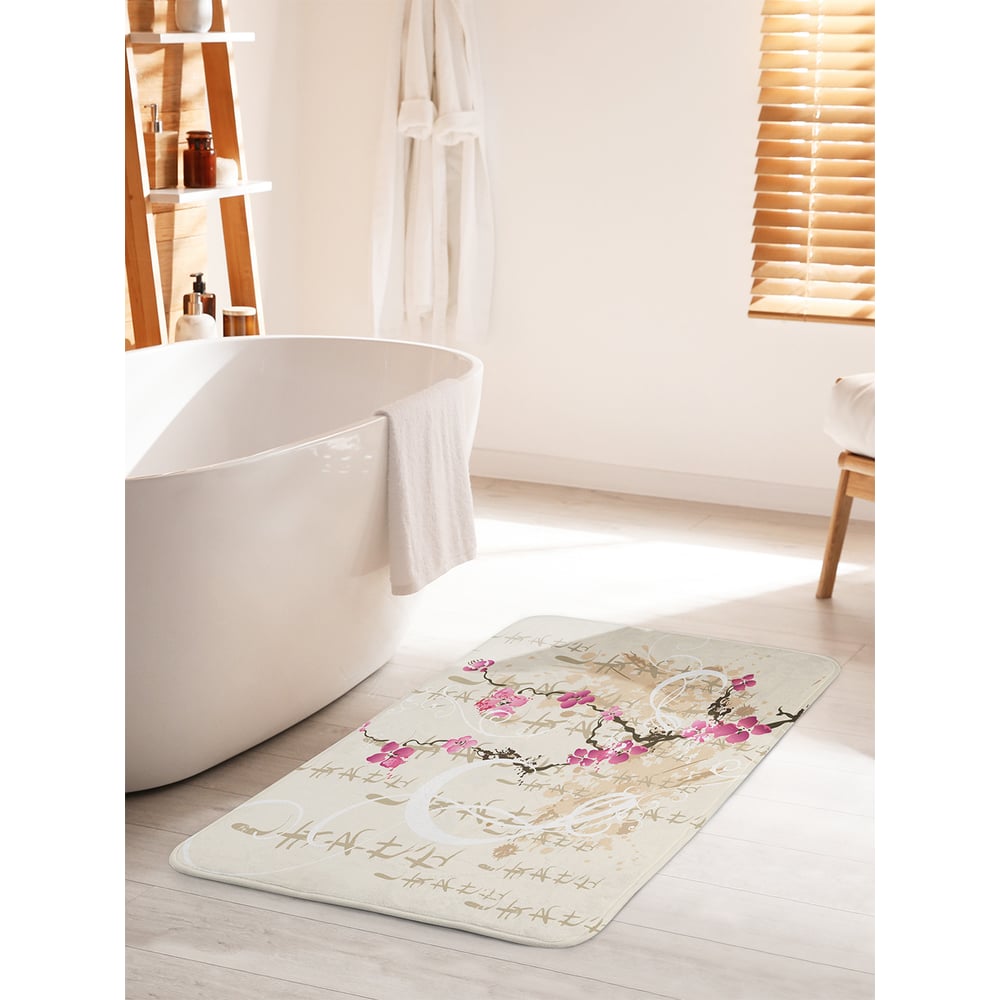 Изображение товара Коврик для ванной комнаты и туалета противоскользящий JOYARTY "Японская ветка сакуры" 60х100 см bath_67615_60x100