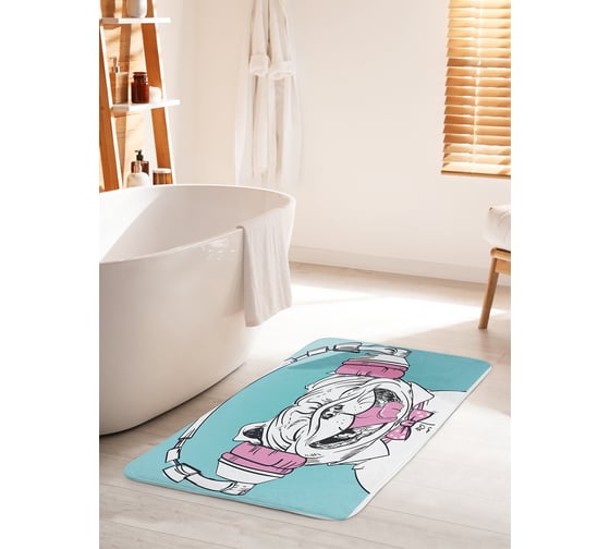 Изображение товара Коврик для ванной комнаты и туалета противоскользящий JOYARTY "Модный пес" 60х100 см bath_30349_60x100