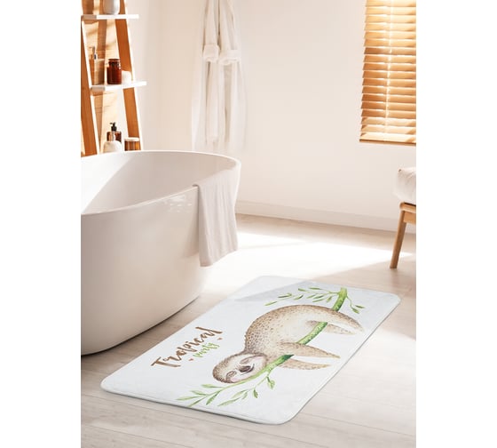 Изображение товара Коврик для ванной комнаты и туалета противоскользящий JOYARTY "Тропический ленивец" 60х100 см bath_37839_60x100