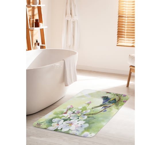Изображение товара Коврик для ванной комнаты и туалета противоскользящий JOYARTY "Птицы на ветке вишни" 60х100 см bath_30143_60x100