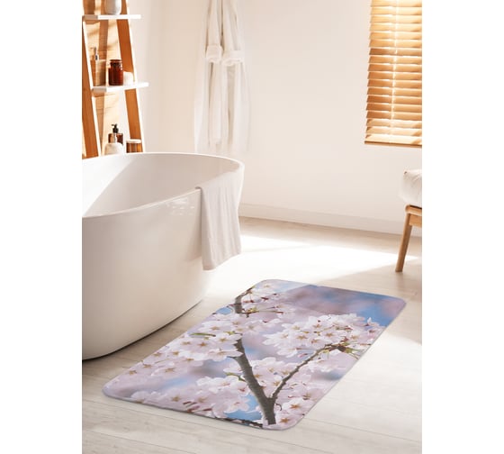 Изображение товара Коврик для ванной комнаты и туалета противоскользящий JOYARTY "Цветки яблони" 60х100 см bath_26798_60x100