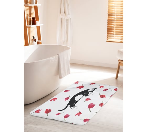 Изображение товара Коврик для ванной комнаты и туалета противоскользящий JOYARTY "Кот в маках" 60х100 см bath_32925_60x100
