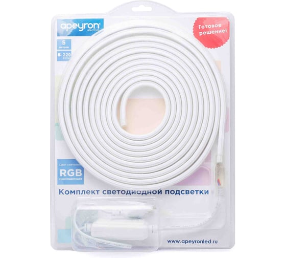 Изображение товара Комплект светодиодной ленты Apeyron 220В с аксессуарами 10-52