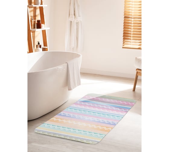 Изображение товара Коврик для ванной комнаты и туалета противоскользящий JOYARTY "Пастельные полосы зигзагов" 60х100 см bath_29865_60x100