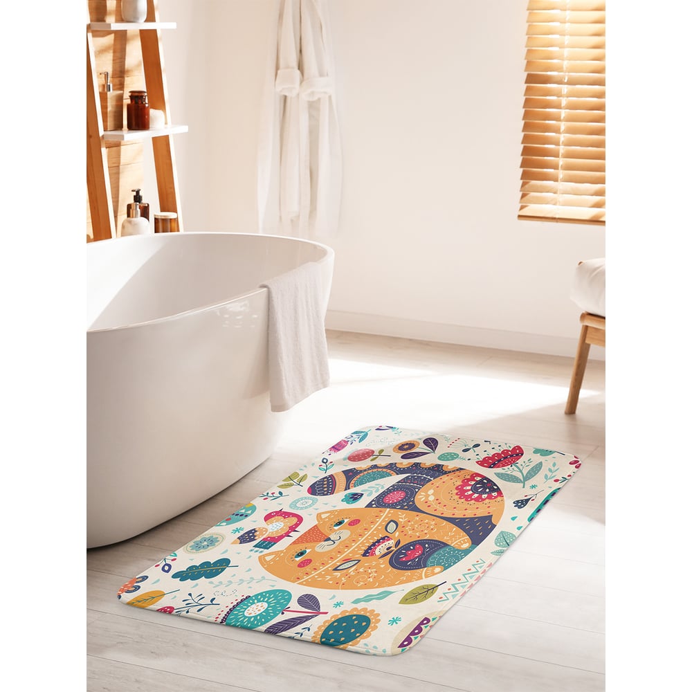Изображение товара Коврик для ванной комнаты и туалета противоскользящий JOYARTY "Расписной котейка" 60х100 см bath_26154_60x100