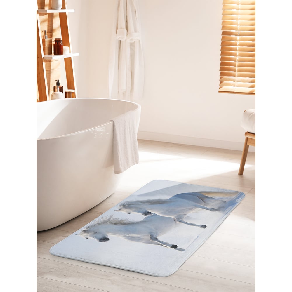 Изображение товара Коврик для ванной комнаты JOYARTY "Белоснежные лошади", 60х100 см антискользящий