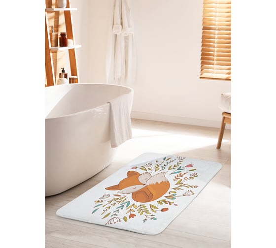 Изображение товара Коврик для ванной комнаты и туалета противоскользящий JOYARTY "Лисичка и цветы" 60х100 см bath_29016_60x100