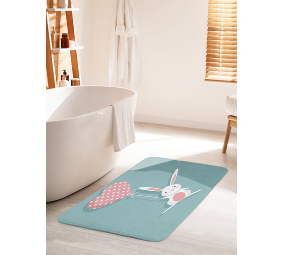 Изображение товара Коврик для ванной комнаты и туалета противоскользящий JOYARTY "Влюбленный кролик с шариком" 60х100 см bath_44099_60x100