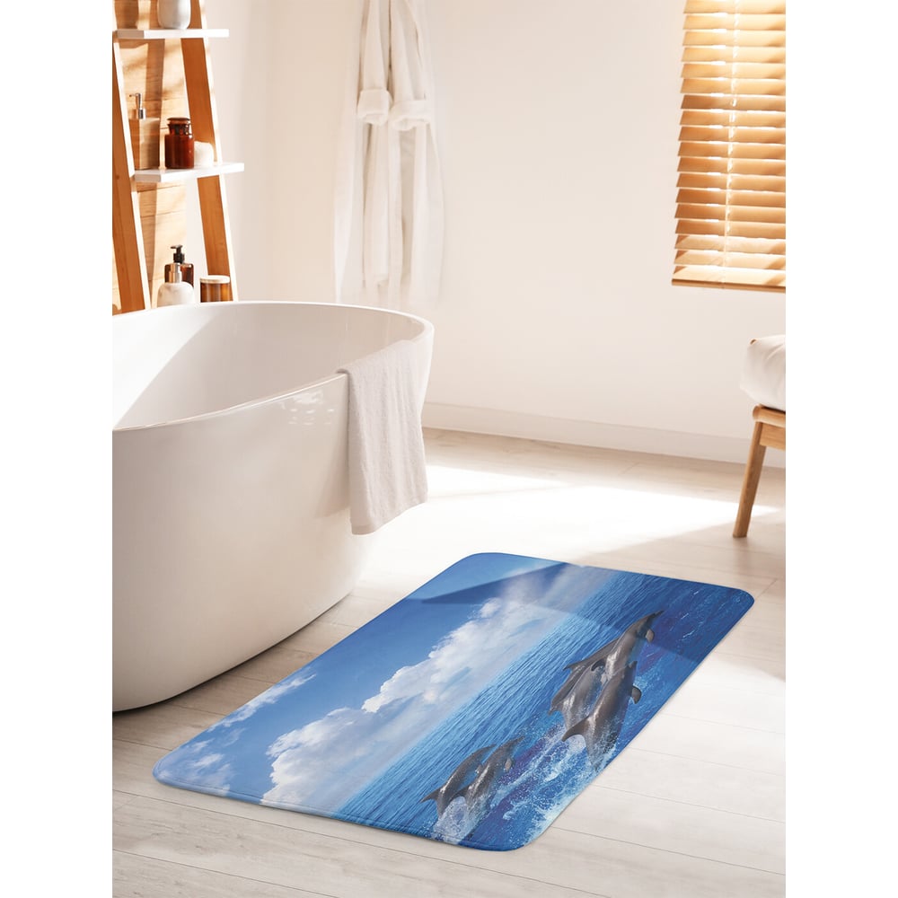 Изображение товара Коврик для ванной комнаты и туалета противоскользящий JOYARTY "Прыгающие дельфины" 60х100 см bath_17286_60x100