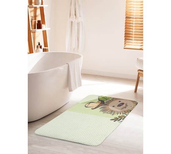 Изображение товара Коврик для ванной комнаты и туалета противоскользящий JOYARTY "Осторожный ежик с грибом" 60х100 см bath_15984_60x100