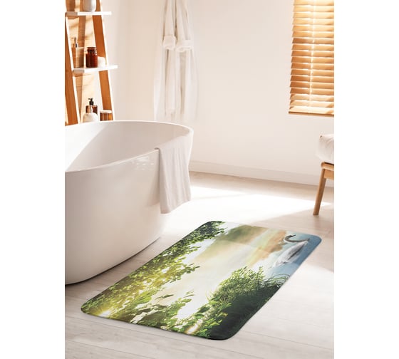 Изображение товара Коврик для ванной комнаты и туалета противоскользящий JOYARTY "Лебедь на пруду" 60х100 см bath_18484_60x100