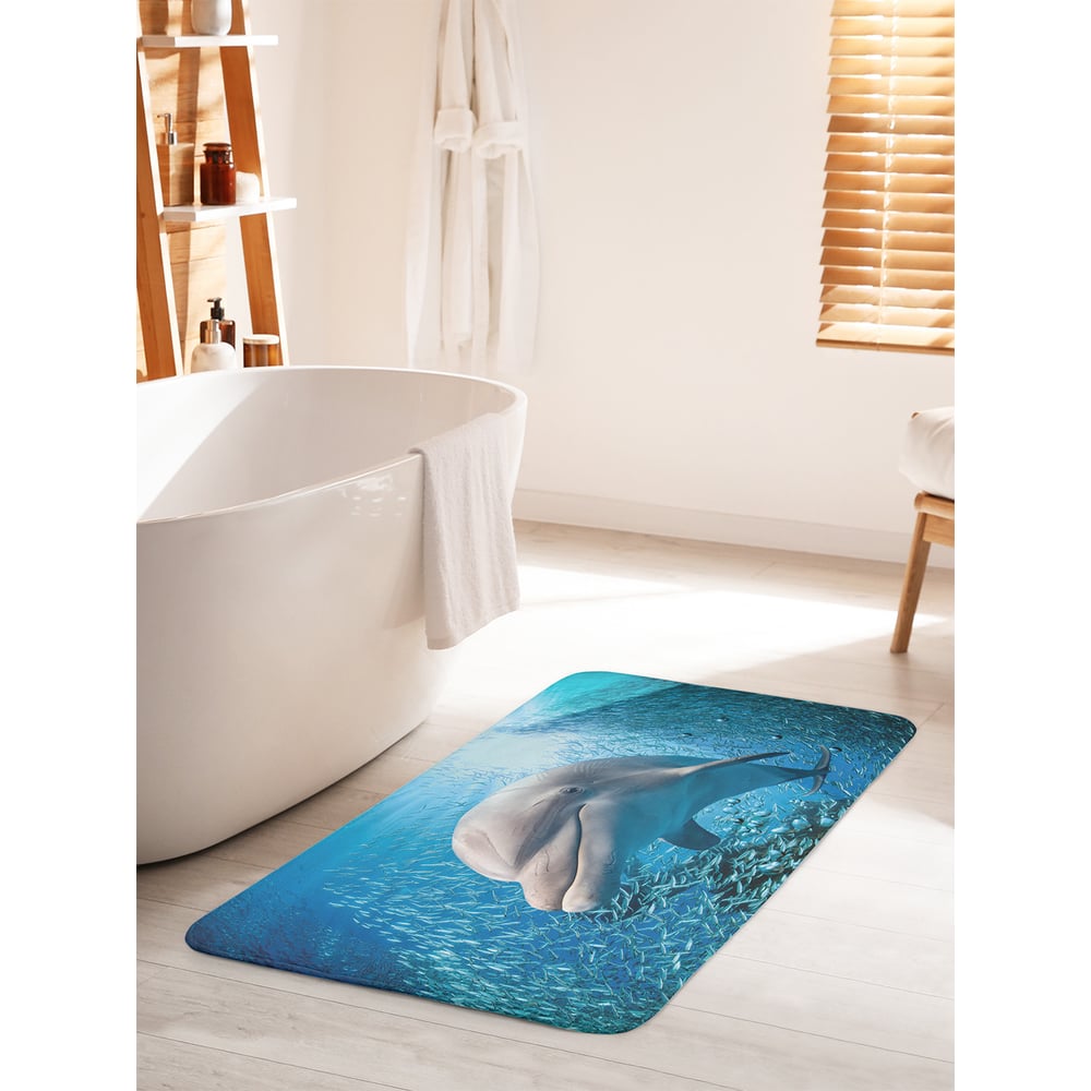 Изображение товара Коврик для ванной комнаты и туалета противоскользящий 60х100 см JOYARTY "Любопытный дельфин"