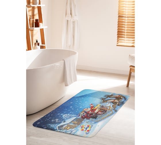 Изображение товара Коврик для ванной комнаты и туалета противоскользящий JOYARTY "Санта везет подарки" 60х100 см bath_19396_60x100