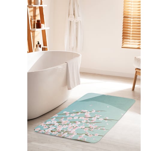 Изображение товара Коврик для ванной комнаты и туалета противоскользящий JOYARTY "Ветки сакуры" 60х100 см bath_68042_60x100