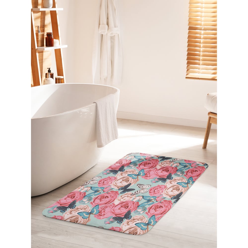 Изображение товара Коврик для ванной комнаты и туалета противоскользящий JOYARTY 60x100 см Бабочки в пионах