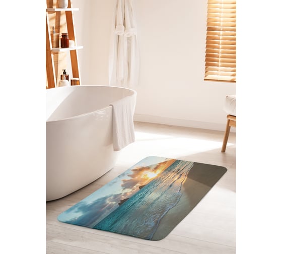 Изображение товара Коврик для ванной комнаты и туалета противоскользящий JOYARTY "Солнце, волны и песок" 60х100 см bath_16255_60x100