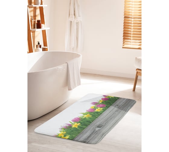 Изображение товара Коврик для ванной комнаты и туалета противоскользящий JOYARTY "Тюльпаны и нарциссы" 60х100 см bath_14132_60x100