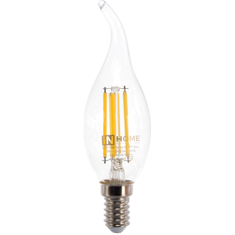 Светодиодная лампа IN HOME лампа светодиодная led 6вт е14 230в 4000к nll f fc35 6 230 4k e14 свеча на ветру прозрачная