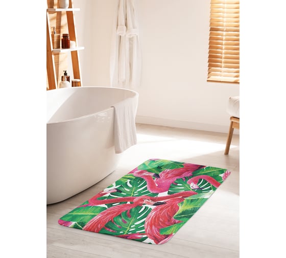 Изображение товара Коврик для ванной комнаты и туалета противоскользящий JOYARTY "Удивленные фламинго" 60х100 см bath_14674_60x100