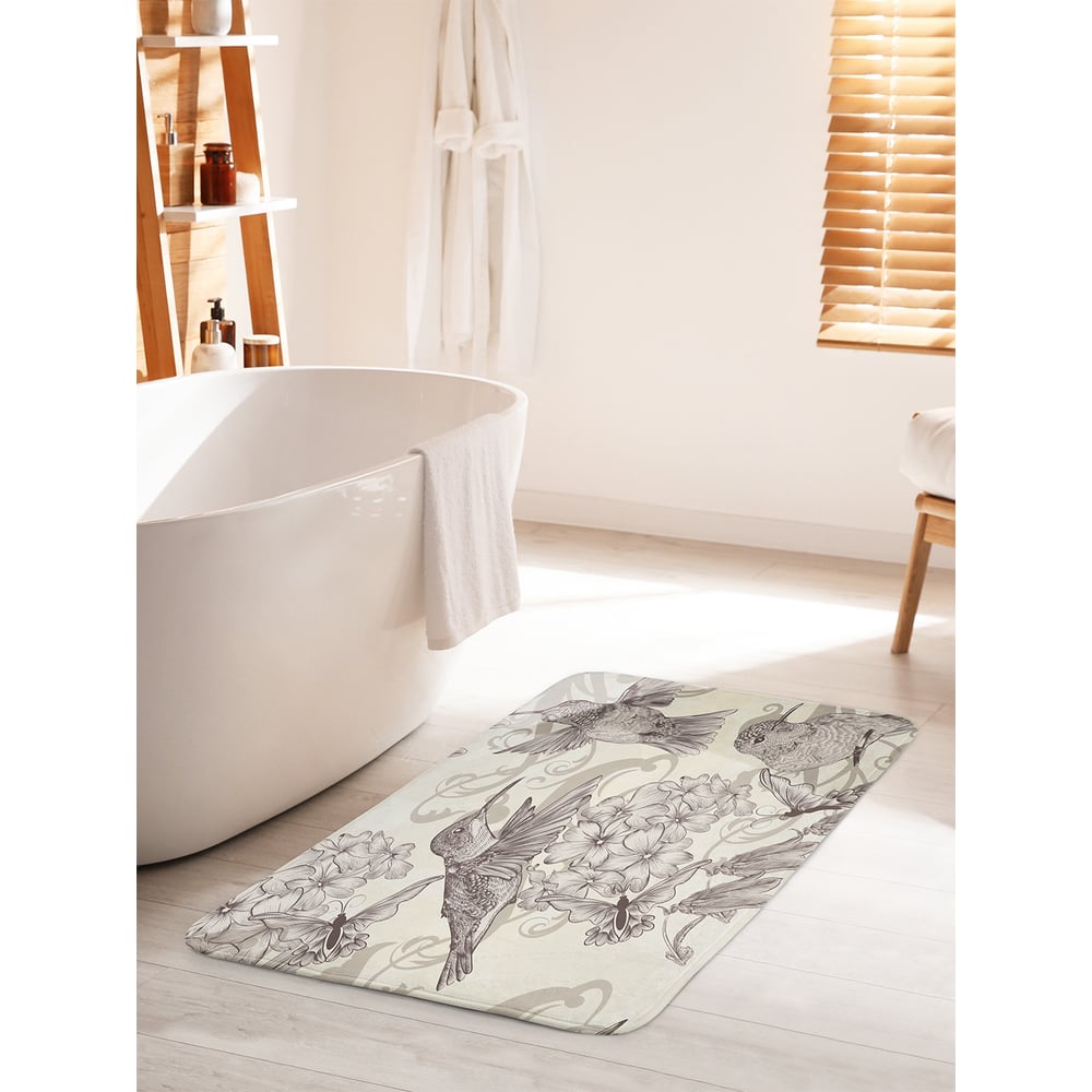 Изображение товара Коврик для ванной комнаты противоскользящий JOYARTY Колибри и цветы 60х100 см