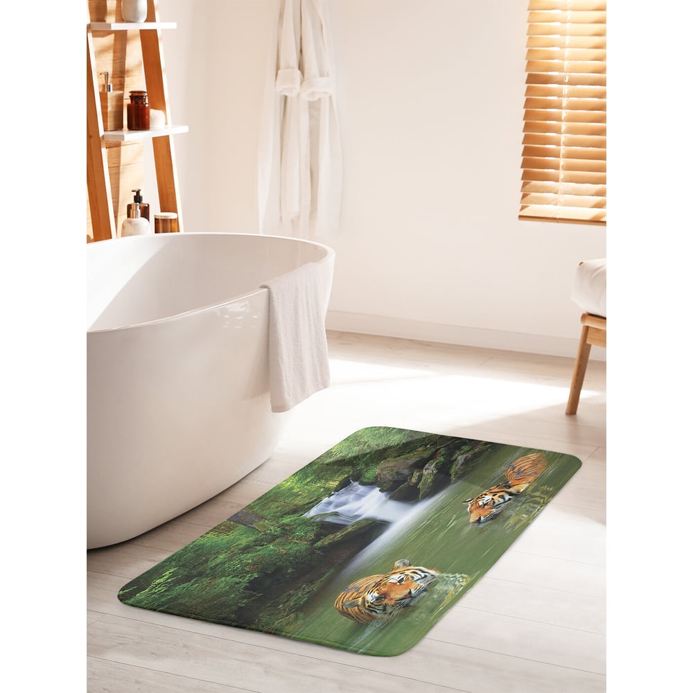 Изображение товара Коврик для ванной комнаты и туалета противоскользящий JOYARTY "Тигры прохлаждаются" 60х100 см bath_12732_60x100