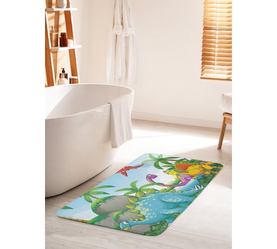 Изображение товара Коврик для ванной комнаты и туалета противоскользящий JOYARTY "Динозавры на водопое" 60х100 см bath_12664_60x100