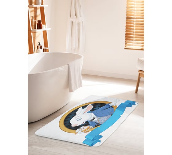 Изображение товара Коврик для ванной комнаты и туалета противоскользящий JOYARTY "Кролик спешит" 60х100 см bath_14096_60x100