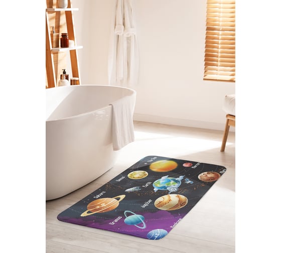Изображение товара Коврик для ванной комнаты и туалета противоскользящий JOYARTY "Планеты солнечной системы" 60х100 см bath_15673_60x100