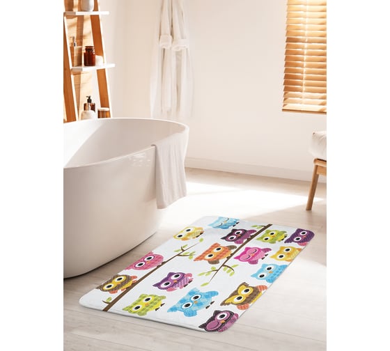 Изображение товара Коврик для ванной комнаты и туалета противоскользящий JOYARTY "Сонные совы" 60х100 см bath_10818_60x100