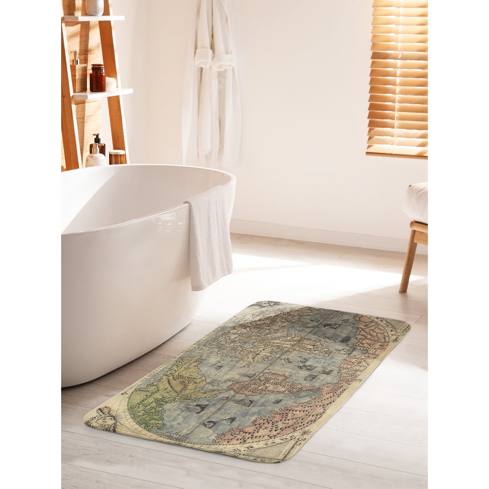 Изображение товара Коврик для ванной комнаты и туалета противоскользящий JOYARTY "Старая карта мира" 60х100 см bath_10978_60x100