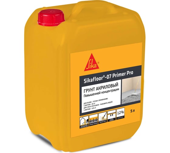 Изображение товара Грунт акриловый универсальный для усиления адгезии покрытий SIKA Floor-07 Primer Pro Канистра 5Л 592081