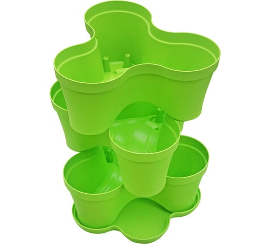 Изображение товара Цветочный тройной горшок Протэкт Зелёный киви пластик, 17х38.5х38.5 см, 3 шт, с подставкой КГ-ЗК ГЦ-17 ЗК