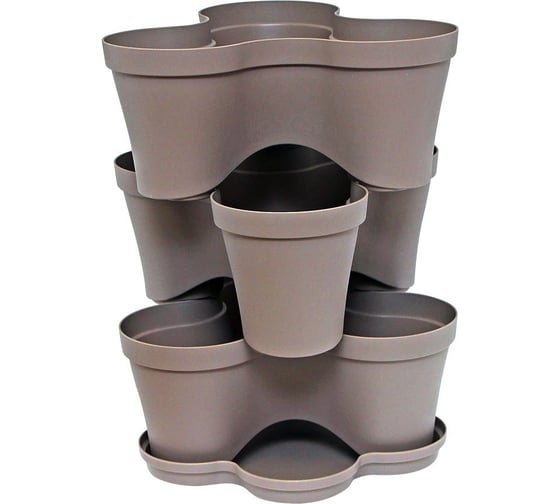 Изображение товара Цветочный тройной горшок ПРОТЭКТ Мокко пластик, 17х38.5х38.5 см, 3 шт, с подставкой КГ-М ГЦ-17 М
