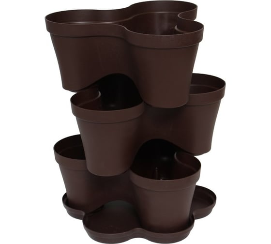 Изображение товара Цветочный тройной горшок ПРОТЭКТ Коричневый пластик, 17х38.5х38.5 см, 3 шт, с подставкой ГЦ-17 К КГ-К