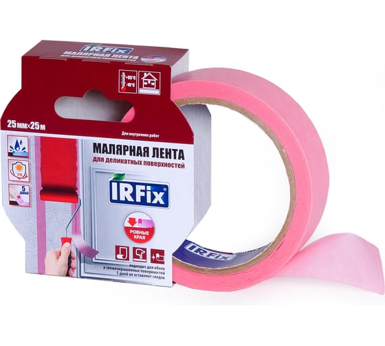 Изображение товара Малярная лента для деликатных поверхностей IRFIX EXTRA 25 мм, 25 м, розовая Mr.SiL 30083