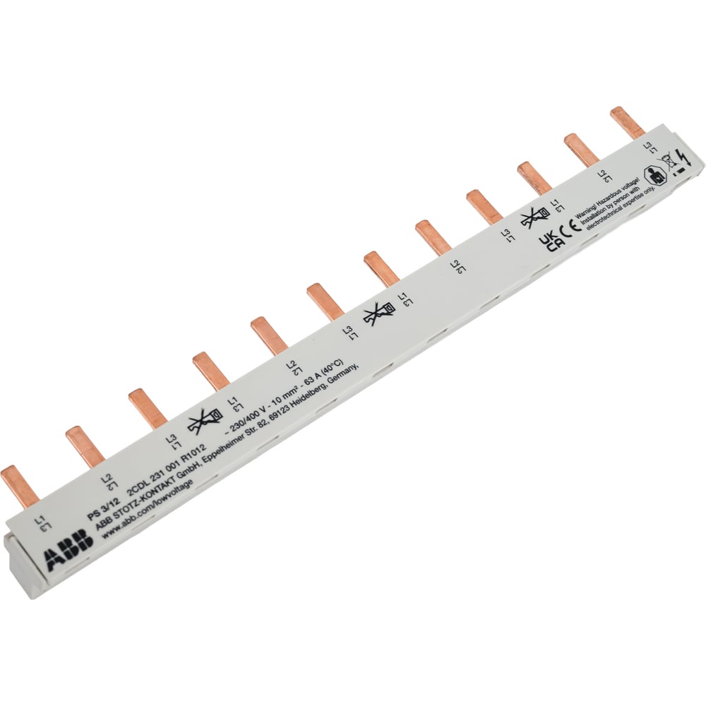 Изображение товара ABB PS3/12 Модульная шинная разводка для трехфазных систем 12 модулей