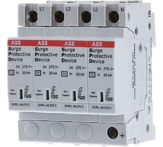 Изображение товара Устройство защиты от импульсных перенапряжений ABB УЗИП OVR T2 3N 40-275 P QS 2CTB803973R1100