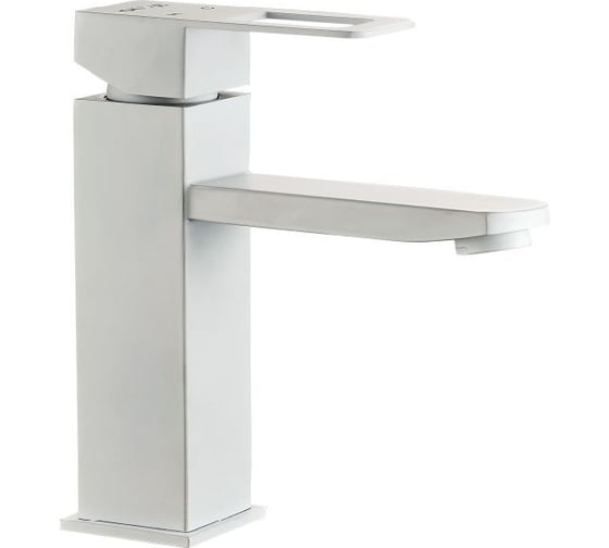 Изображение товара Смеситель для раковины OUTE белый матовый, 180 мм, однорычажный, крепление на гайке, гибкая подводка, присоединительный размер 1/2, с аэратором T40201K