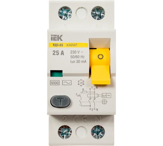 Изображение товара Узо IEK karat вд3-63 2p 25а 30ма 6ка тип ac MDV20-2-025-030
