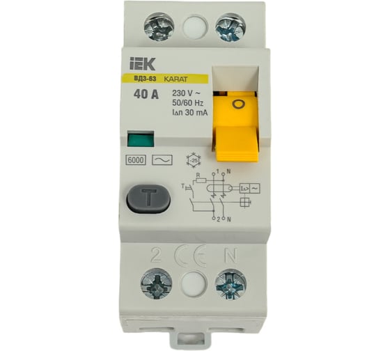 Изображение товара Узо IEK karat вд3-63 2p 40а 30ма 6ка тип ac MDV20-2-040-030
