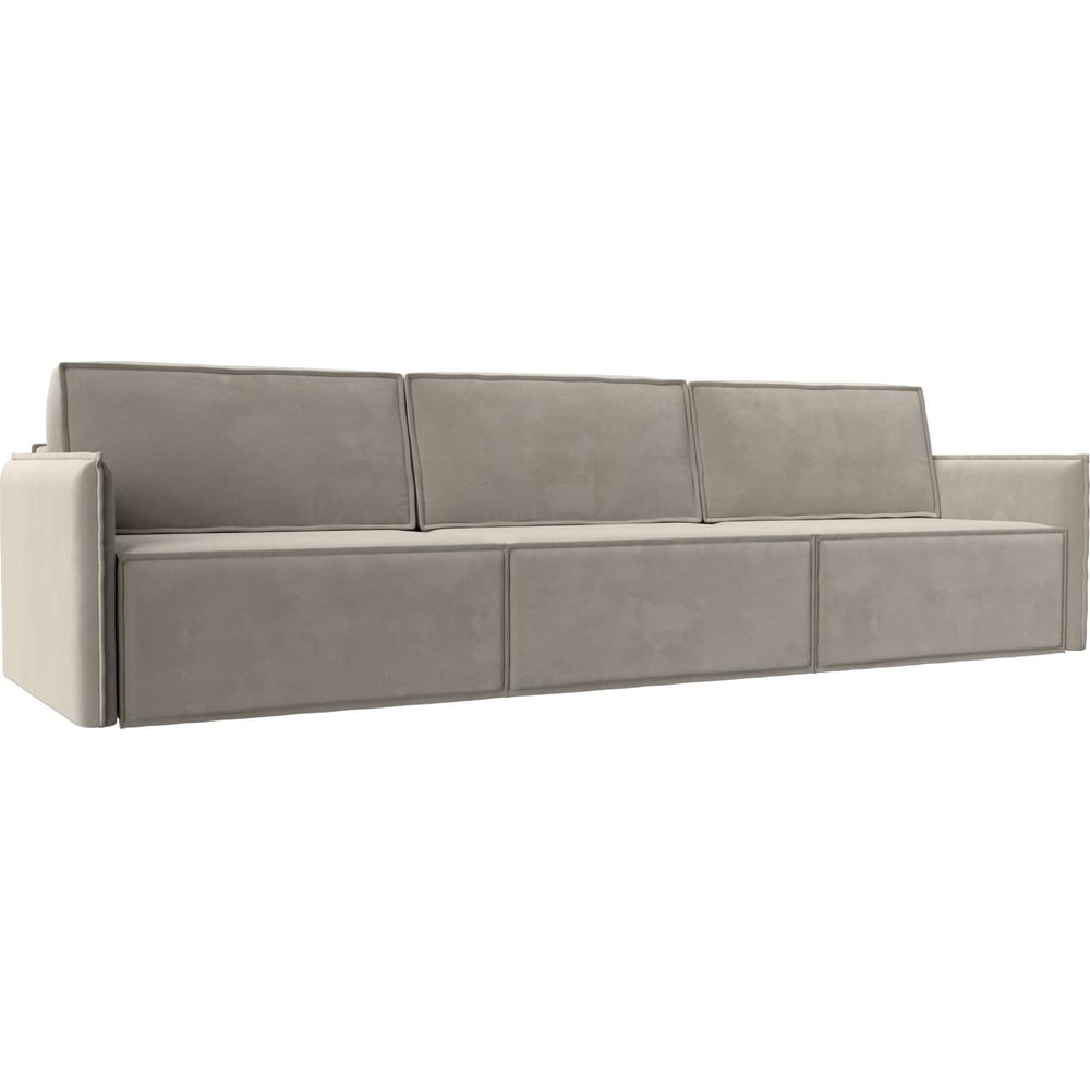 Изображение товара Прямой диван Лига диванов Либерти лонг из микровельвета бежевый с механизмом еврокнижка